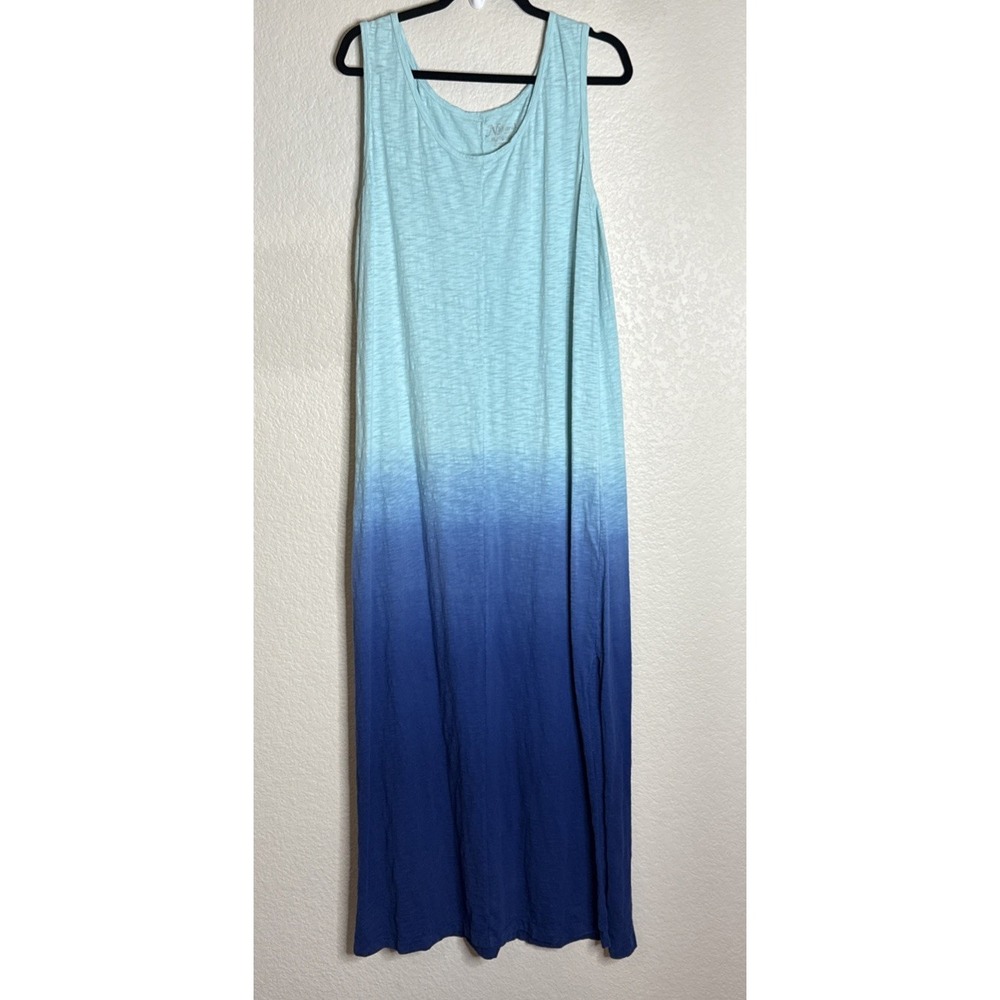 Natural Reflections Womens XL Maxi Sundress Dress Blue Ombre Sleeveless Slit